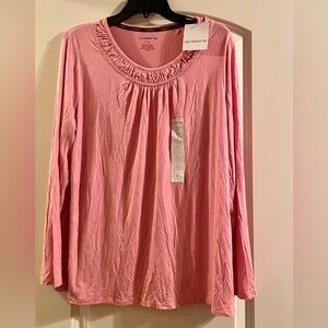NWT~ LIZ CLAIBORNE DUSTY PINK WOMEN’S LONG SLEEVE TOP SIZE L Scoop Neck ~ NEW